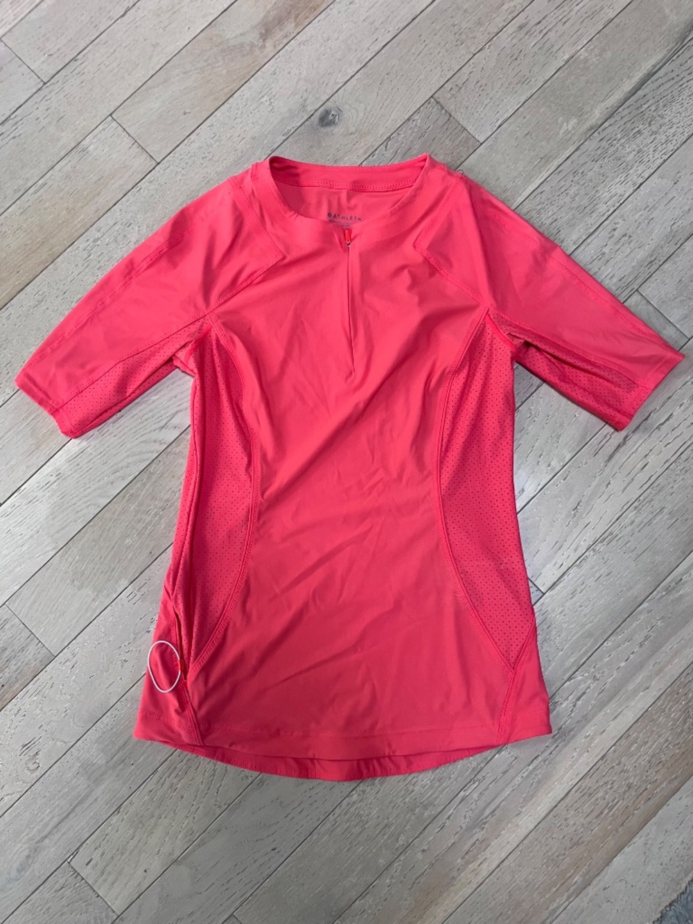 Athleta Shirt Womens XS Orange 1/4 Zip Short Sleeve Mesh Pocket Running Top